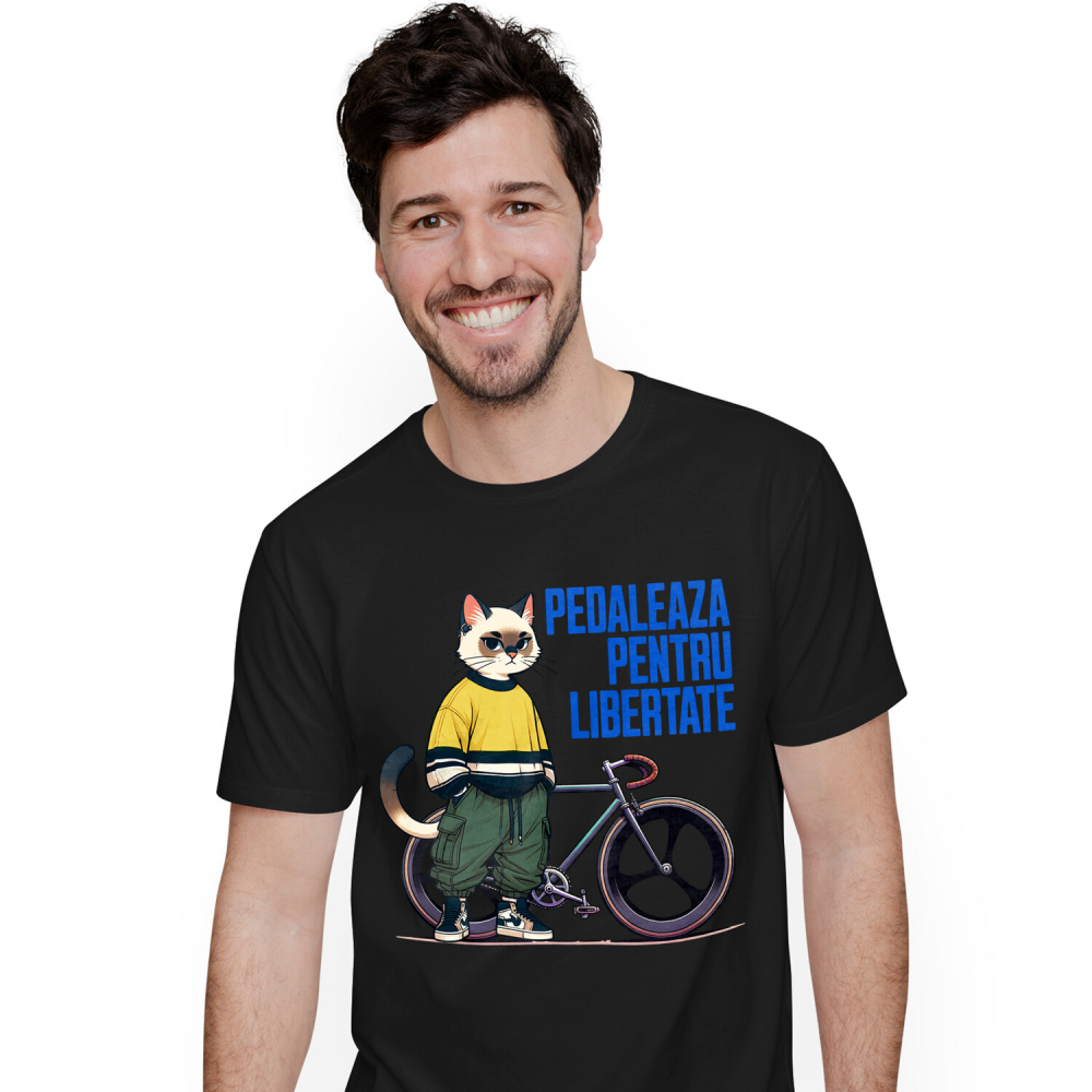 Tricou Femei, Barbati, Copii, Fata, Baiat, Unisex Personalizat Pisică Modernă pe Bicicletă – Design Haios pentru Cadouri Personalizate [1]