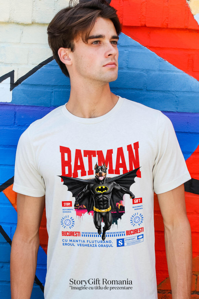Tricou Femei, Barbati, Copii, Fata, Baiat, Unisex Personalizat Pitbull În Costum de Batman – Câine Supererou pentru Familie și Copii [2]