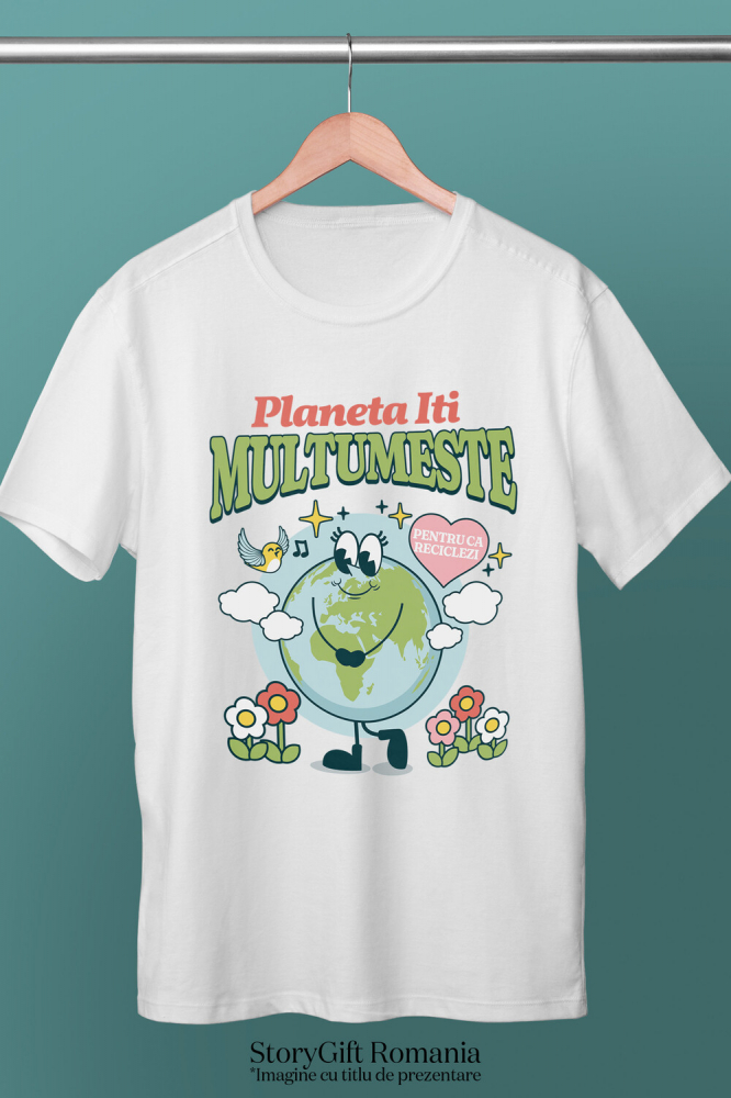 Tricou Femei, Barbati, Copii, Fata, Baiat, Unisex Personalizat "Planeta veselă cu gene lungi – Protejează natura, cadouri ecologice personalizate pentru familie" [3]