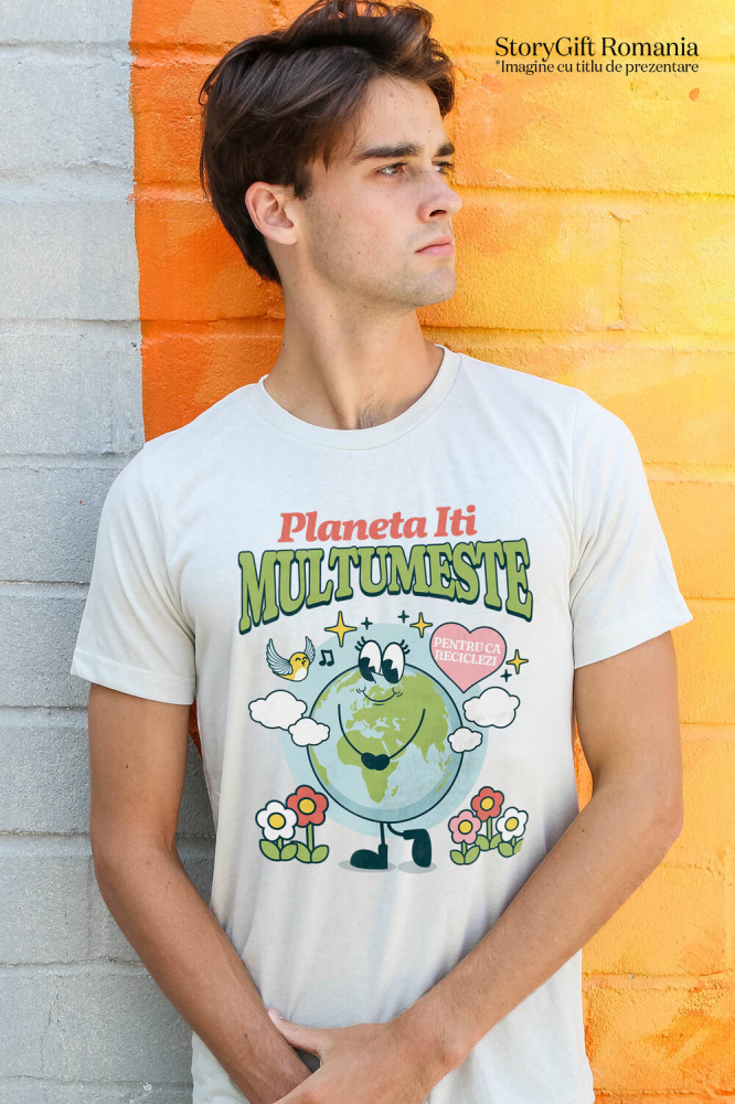 Tricou Femei, Barbati, Copii, Fata, Baiat, Unisex Personalizat "Planeta veselă cu gene lungi – Protejează natura, cadouri ecologice personalizate pentru familie" [2]