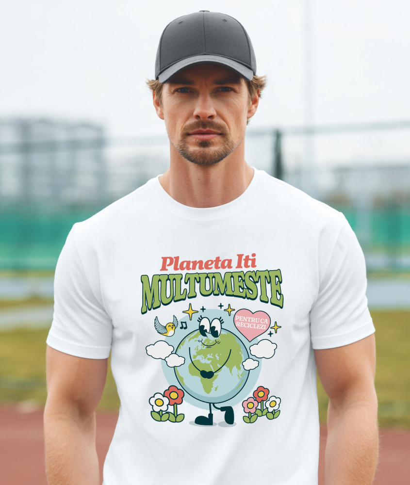 Tricou Femei, Barbati, Copii, Fata, Baiat, Unisex Personalizat "Planeta veselă cu gene lungi – Protejează natura, cadouri ecologice personalizate pentru familie" [2]