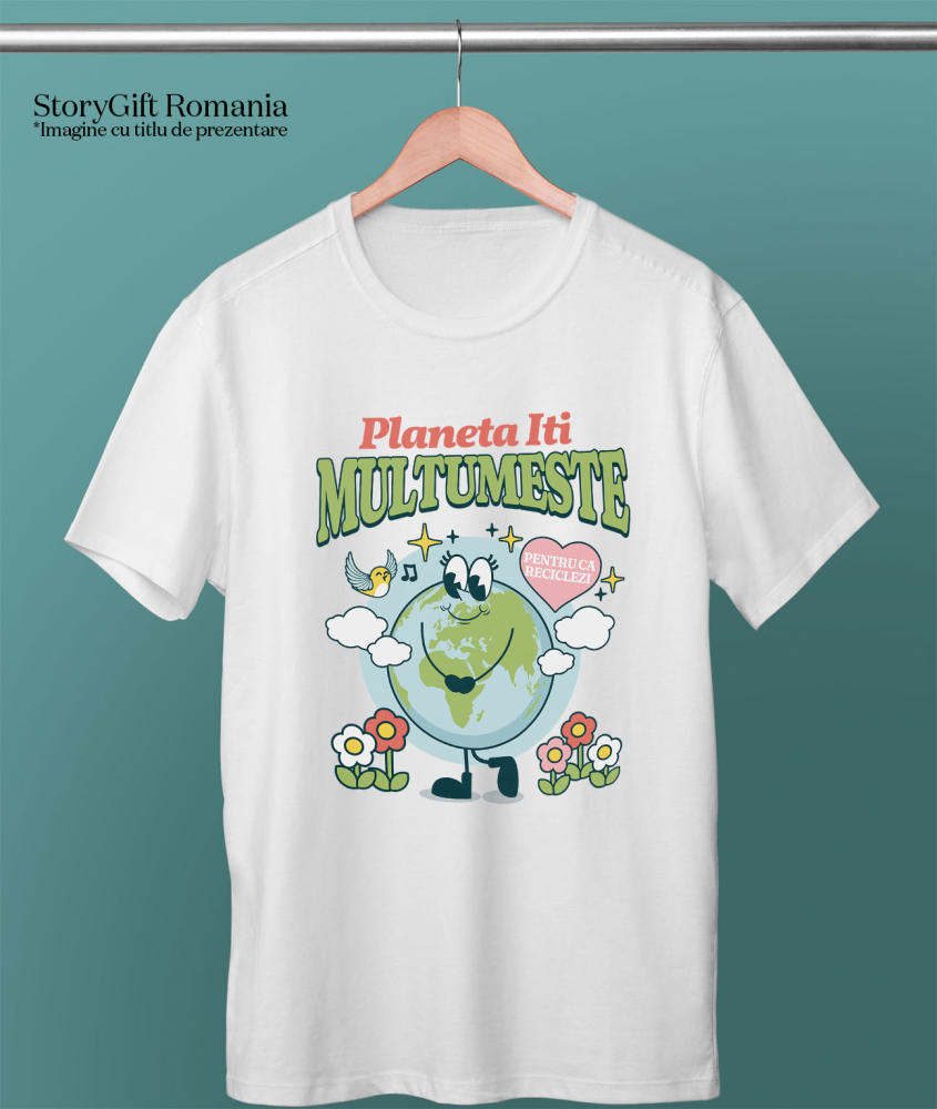 Tricou Femei, Barbati, Copii, Fata, Baiat, Unisex Personalizat "Planeta veselă cu gene lungi – Protejează natura, cadouri ecologice personalizate pentru familie" [3]
