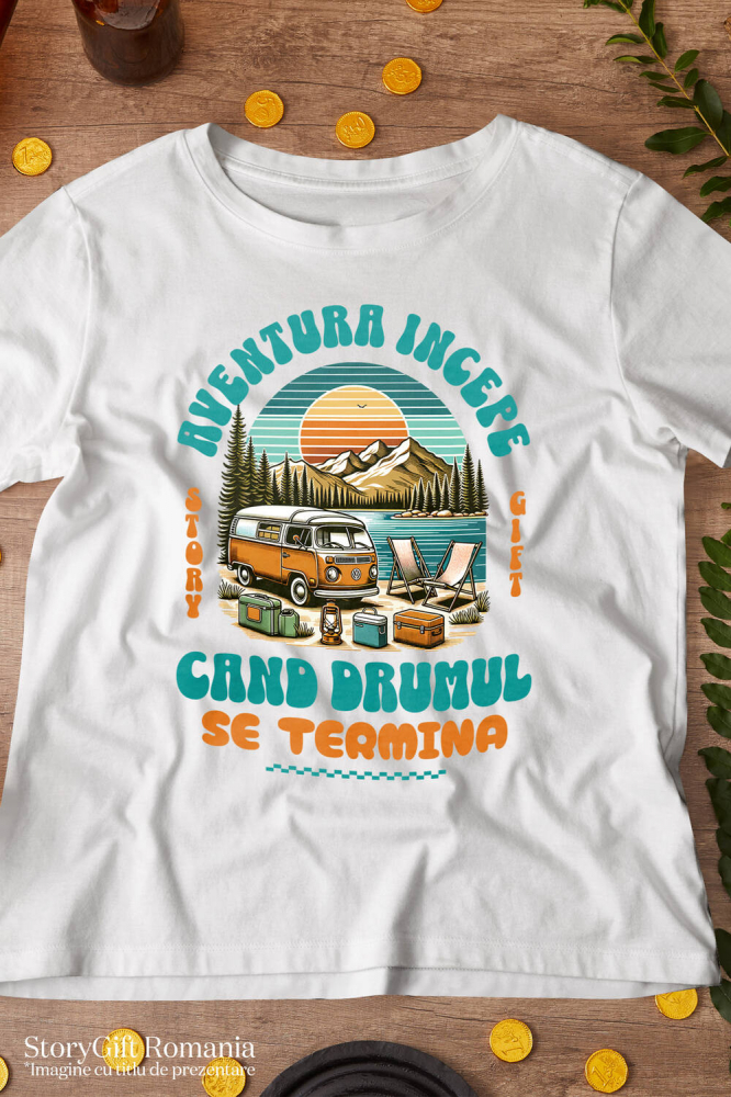 Tricou Femei, Barbati, Copii, Fata, Baiat, Unisex Personalizat "Plimbare Cu Rulota – Aventura Începe Când Se Termină Drumul" [3]