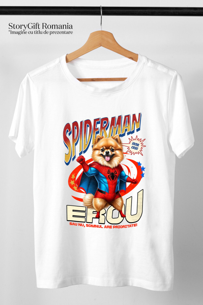 Tricou Femei, Barbati, Copii, Fata, Baiat, Unisex Personalizat Pomeranian în Costum Spider-Man - Cadou Personalizat pentru Copii și Familie [3]