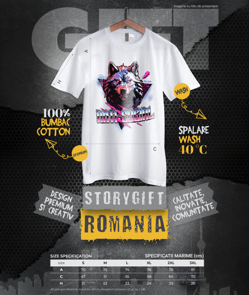 Tricou Femei, Barbati, Copii, Fata, Baiat, Unisex Personalizat „Portret personalizat lup furios cu colți și ochii roșii – Cadouri pentru fani horror” [4]