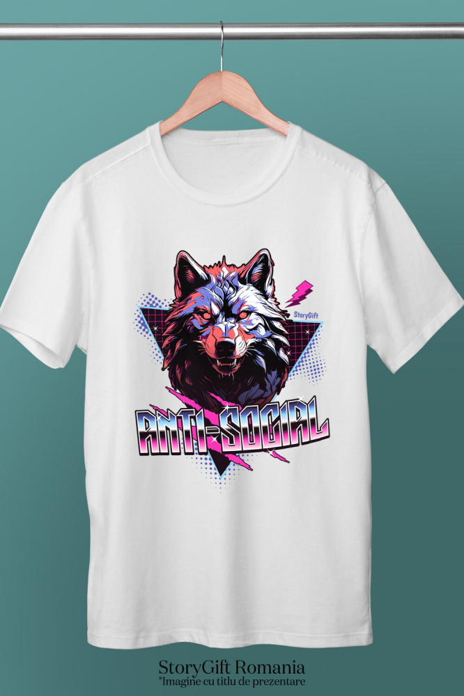 Tricou Femei, Barbati, Copii, Fata, Baiat, Unisex Personalizat „Portret personalizat lup furios cu colți și ochii roșii – Cadouri pentru fani horror” [3]