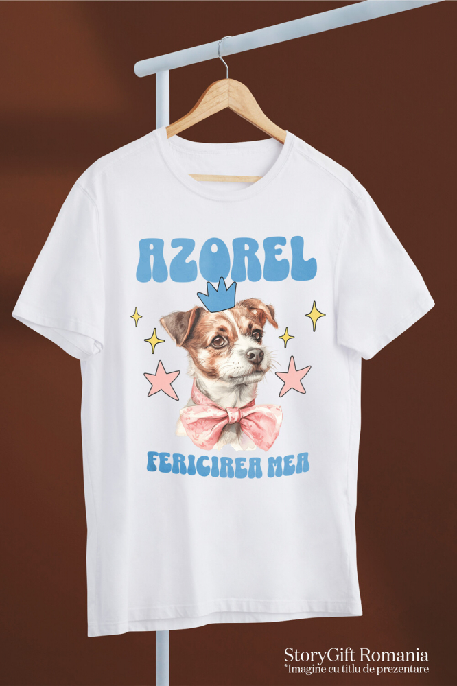 Tricou Femei, Barbati, Copii, Fata, Baiat, Unisex Personalizat Azorel Fericirea Mea – Portret Animat Câine Regal | Cadou Personalizat [3]
