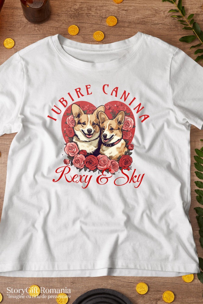 Tricou Femei, Barbati, Copii, Fata, Baiat, Unisex Personalizat Portret Cuplu Câini – Rexy & Sky Valentine's Day | Cadou Personalizat [3]