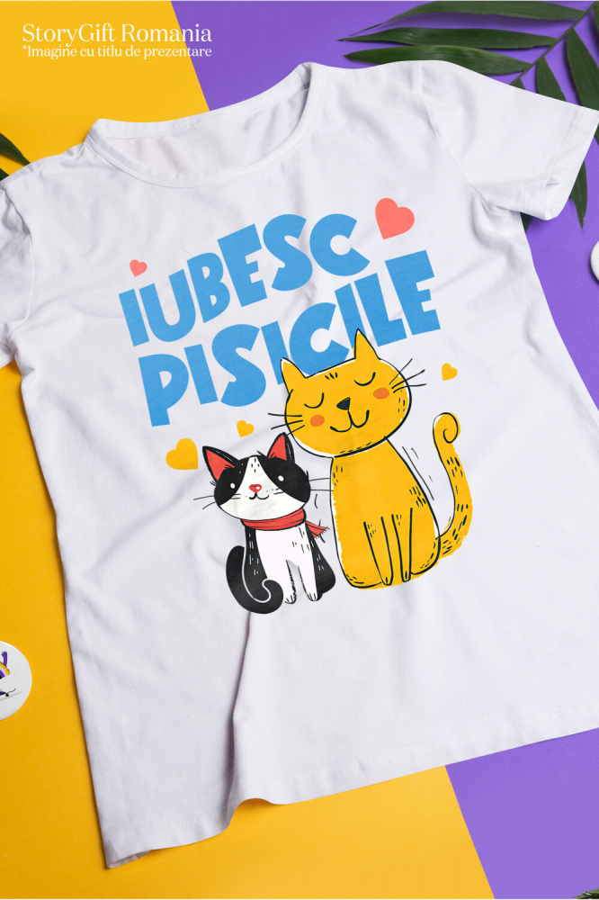 Tricou Femei, Barbati, Copii, Fata, Baiat, Unisex Personalizat Portret Două Pisici Portocalie și Neagră „Iubesc Pisicile” – Cadou Personalizat Pentru Iubitorii De Pisici [3]