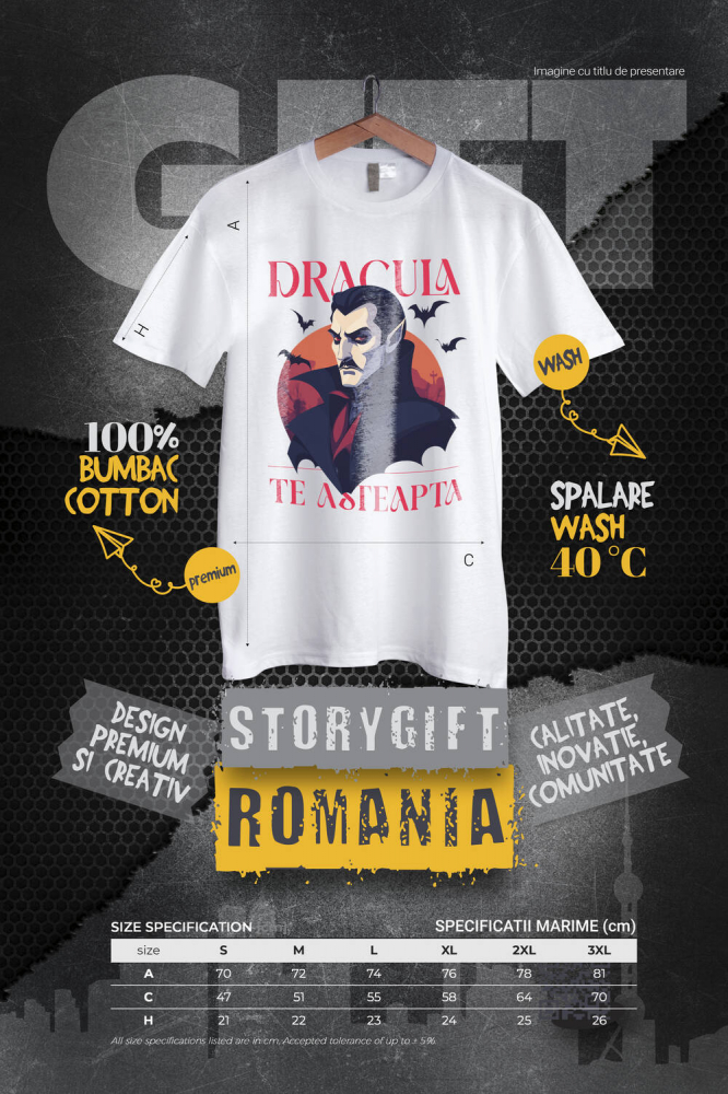 Tricou Femei, Barbati, Copii, Fata, Baiat, Unisex Personalizat Portret Dracula Cu Pelerină | Cadouri Personalizate Halloween Vlad Țepeș [4]