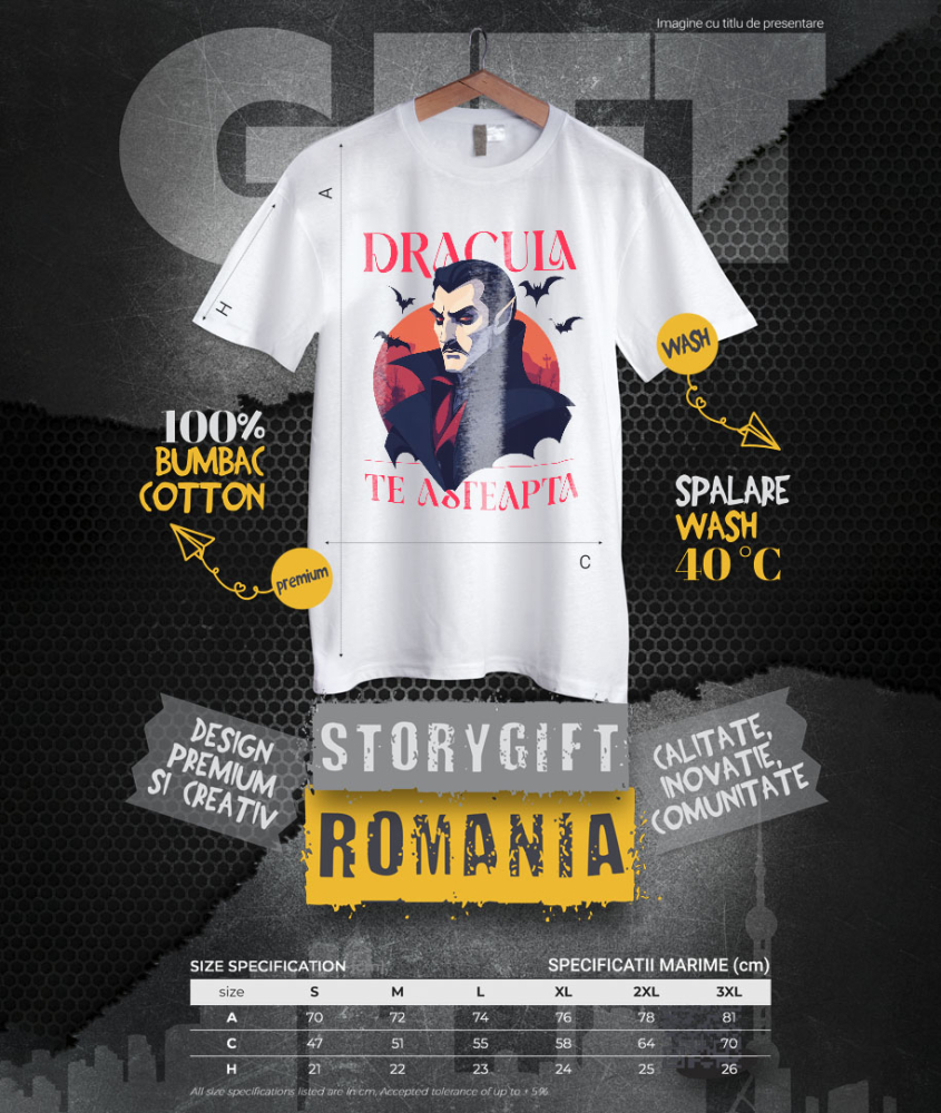 Tricou Femei, Barbati, Copii, Fata, Baiat, Unisex Personalizat Portret Dracula Cu Pelerină | Cadouri Personalizate Halloween Vlad Țepeș [4]