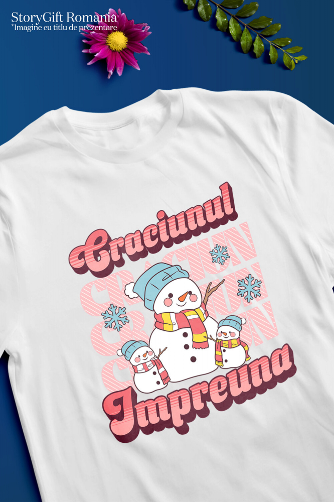 Tricou Femei, Barbati, Copii, Fata, Baiat, Unisex Personalizat Portret Familie cu Oameni de Zăpadă Veseli – Cadouri Personalizate pentru Crăciunul Împreună [3]