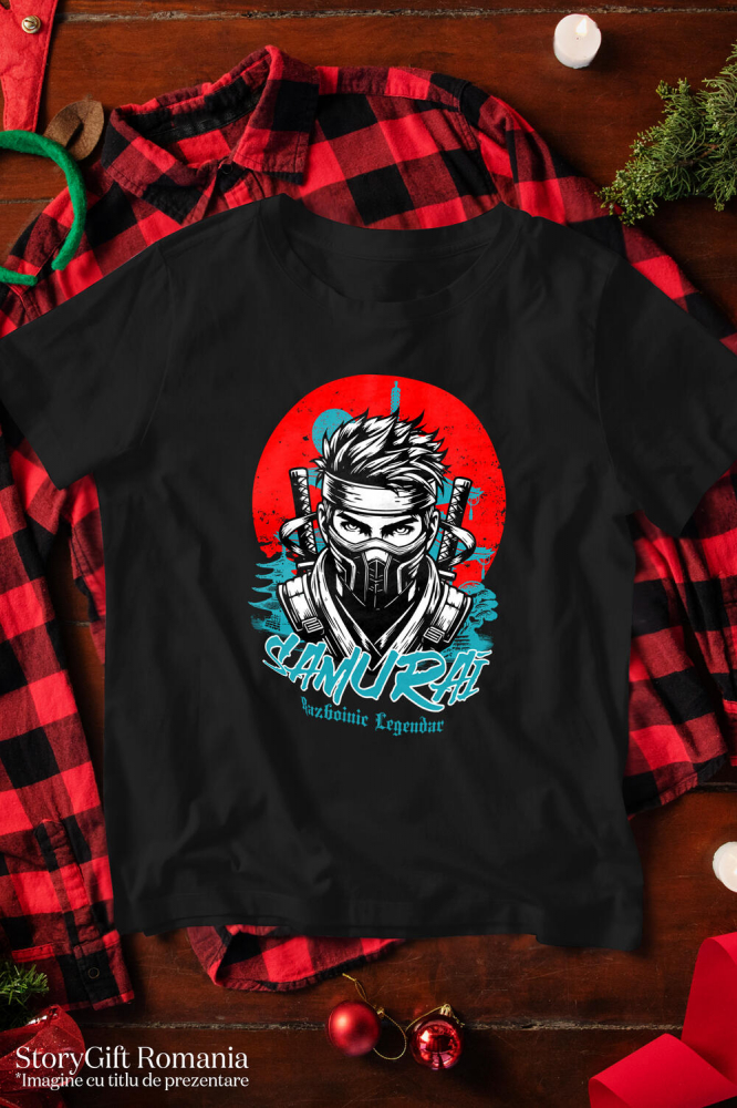 Tricou Femei, Barbati, Copii, Fata, Baiat, Unisex Personalizat Cadouri personalizate – Portret ninja cu mască și sabii, samurai războinic legendar [3]