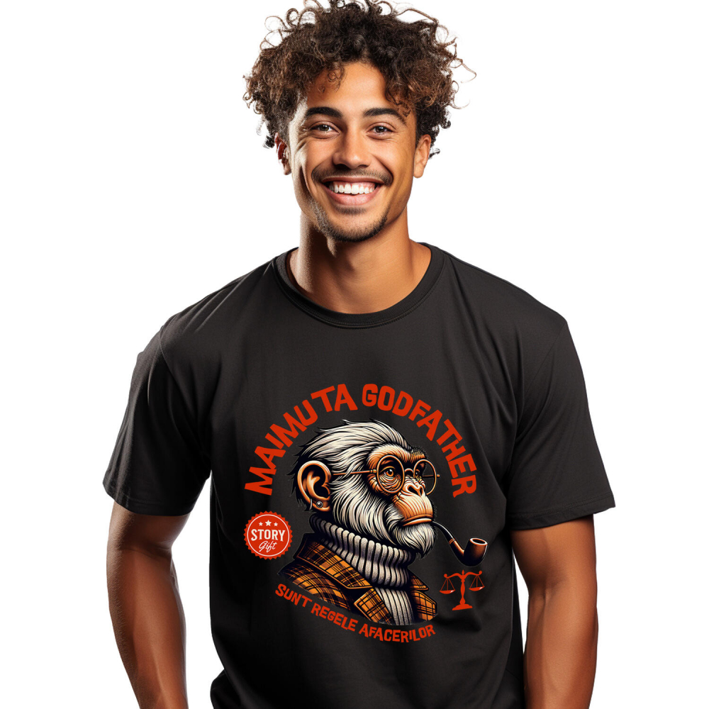 Tricou Femei, Barbati, Copii, Fata, Baiat, Unisex Personalizat „Portret personalizat maimuță cu trabuc și ochelari de vedere – Cadou fashion Godfather” [1]