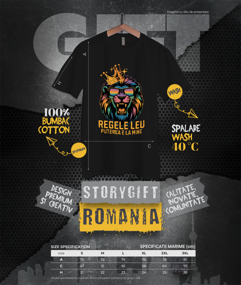 Tricou Femei, Barbati, Copii, Fata, Baiat, Unisex Personalizat Tricou Personalizat Regele Leu Furios cu Ochelari de Soare – "Puterea E La Mine" | Cadou pentru Iubitori de Leu și Putere [4]