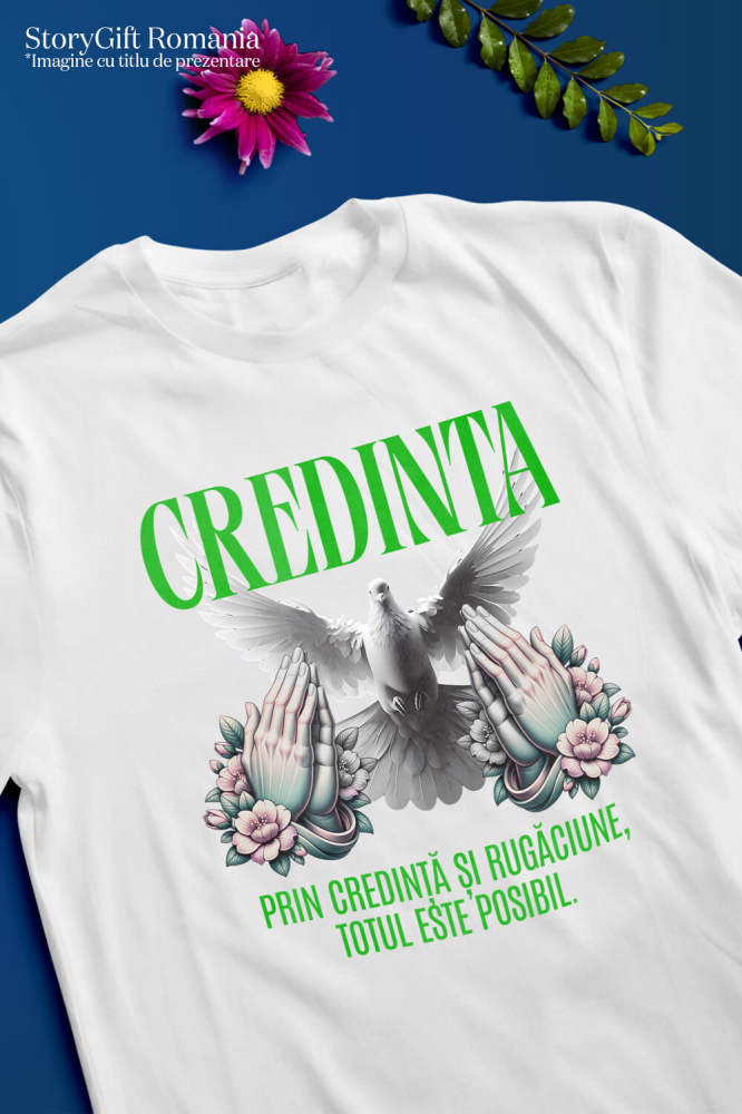 Tricou Femei, Barbati, Copii, Fata, Baiat, Unisex Personalizat "Porumbel Alb – Puritate, Credință și Rugăciune | Totul Este Posibil" [3]