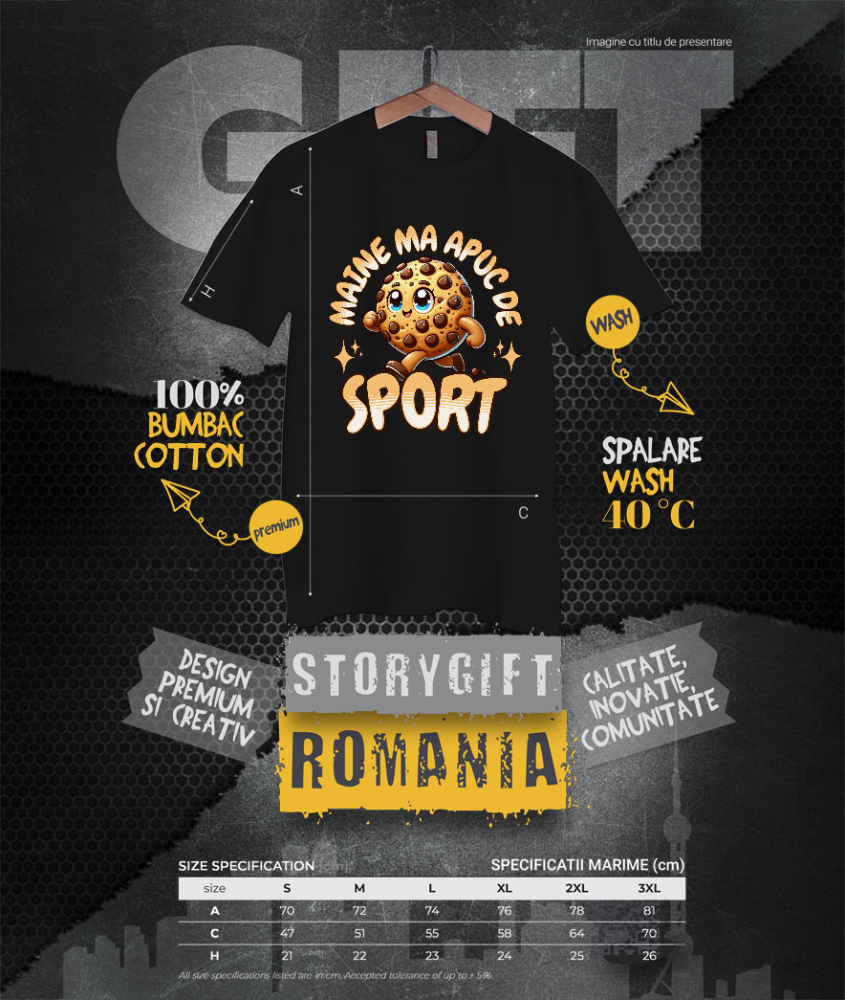 Tricou Femei, Barbati, Copii, Fata, Baiat, Unisex Personalizat Prăjitură Biscuit Vesel cu Text Amuzant „Mâine Mă Apuc De Sport” | Cadou Personalizat [4]