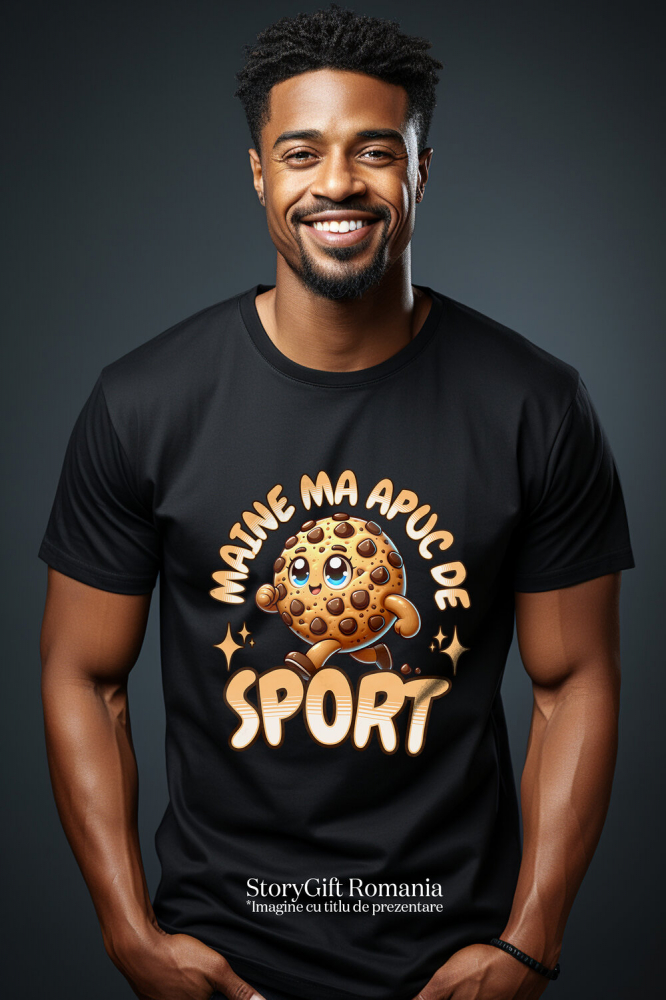 Tricou Femei, Barbati, Copii, Fata, Baiat, Unisex Personalizat Prăjitură Biscuit Vesel cu Text Amuzant „Mâine Mă Apuc De Sport” | Cadou Personalizat [2]