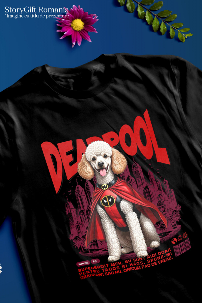 Tricou Femei, Barbati, Copii, Fata, Baiat, Unisex Personalizat Pudel în Costum Deadpool - Cadou Personalizat pentru Copii și Familie [3]