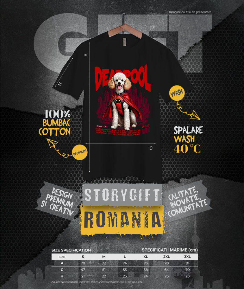 Tricou Femei, Barbati, Copii, Fata, Baiat, Unisex Personalizat Pudel în Costum Deadpool - Cadou Personalizat pentru Copii și Familie [4]