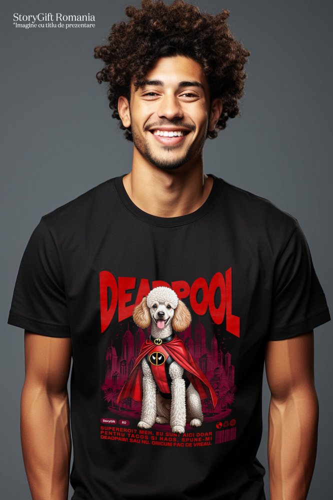 Tricou Femei, Barbati, Copii, Fata, Baiat, Unisex Personalizat Pudel în Costum Deadpool - Cadou Personalizat pentru Copii și Familie [2]
