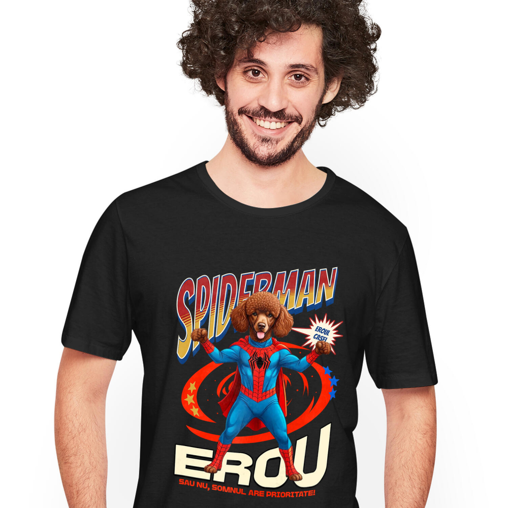 Tricou Femei, Barbati, Copii, Fata, Baiat, Unisex Personalizat Pudel în Costum Spider-Man cu Pelerină - Cadou Personalizat pentru Iubitorii de Câini și Copii [1]