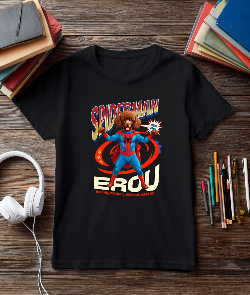 Tricou Femei, Barbati, Copii, Fata, Baiat, Unisex Personalizat Pudel în Costum Spider-Man cu Pelerină - Cadou Personalizat pentru Iubitorii de Câini și Copii [3]