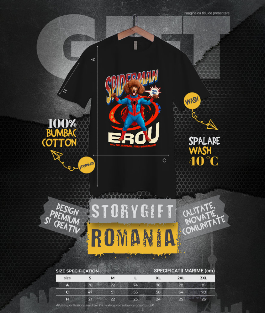 Tricou Femei, Barbati, Copii, Fata, Baiat, Unisex Personalizat Pudel în Costum Spider-Man cu Pelerină - Cadou Personalizat pentru Iubitorii de Câini și Copii [4]
