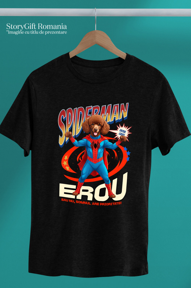 Tricou Femei, Barbati, Copii, Fata, Baiat, Unisex Personalizat Pudel în Costum Spider-Man cu Pelerină - Cadou Personalizat pentru Iubitorii de Câini și Copii [3]