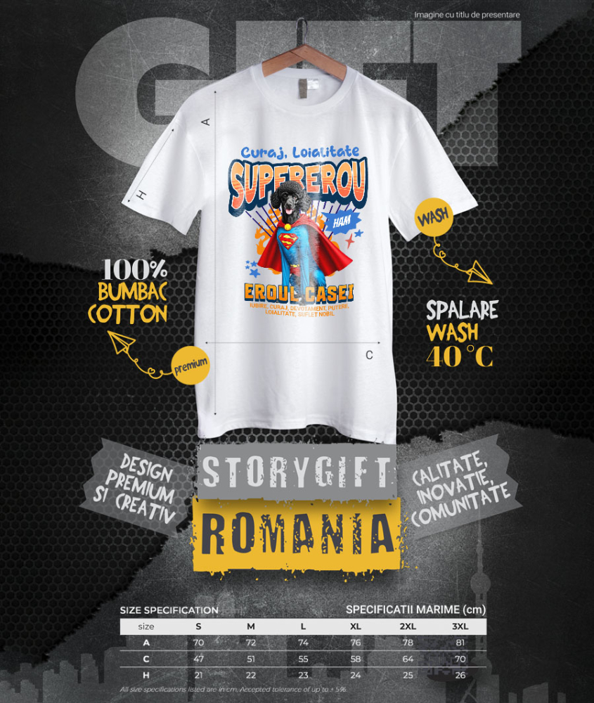 Tricou Femei, Barbati, Copii, Fata, Baiat, Unisex Personalizat Pudel în Costum de Superman – Produse Personalizate pentru Familie și Copii [4]