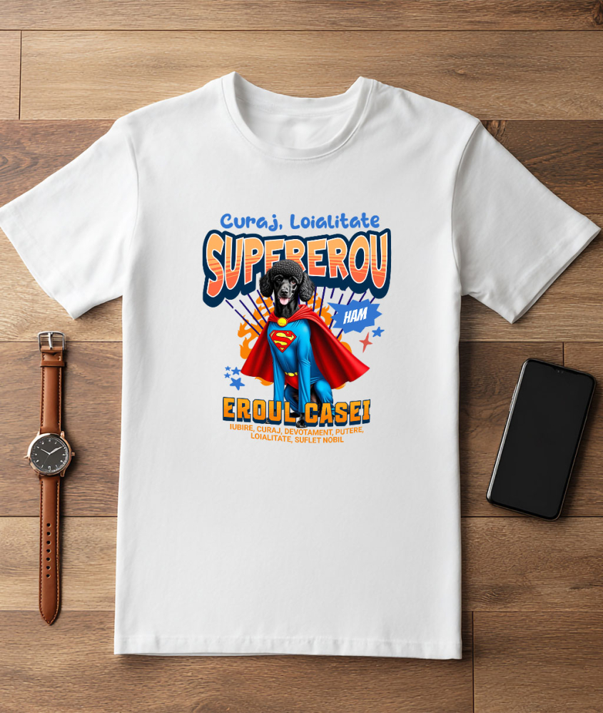 Tricou Femei, Barbati, Copii, Fata, Baiat, Unisex Personalizat Pudel în Costum de Superman – Produse Personalizate pentru Familie și Copii [3]