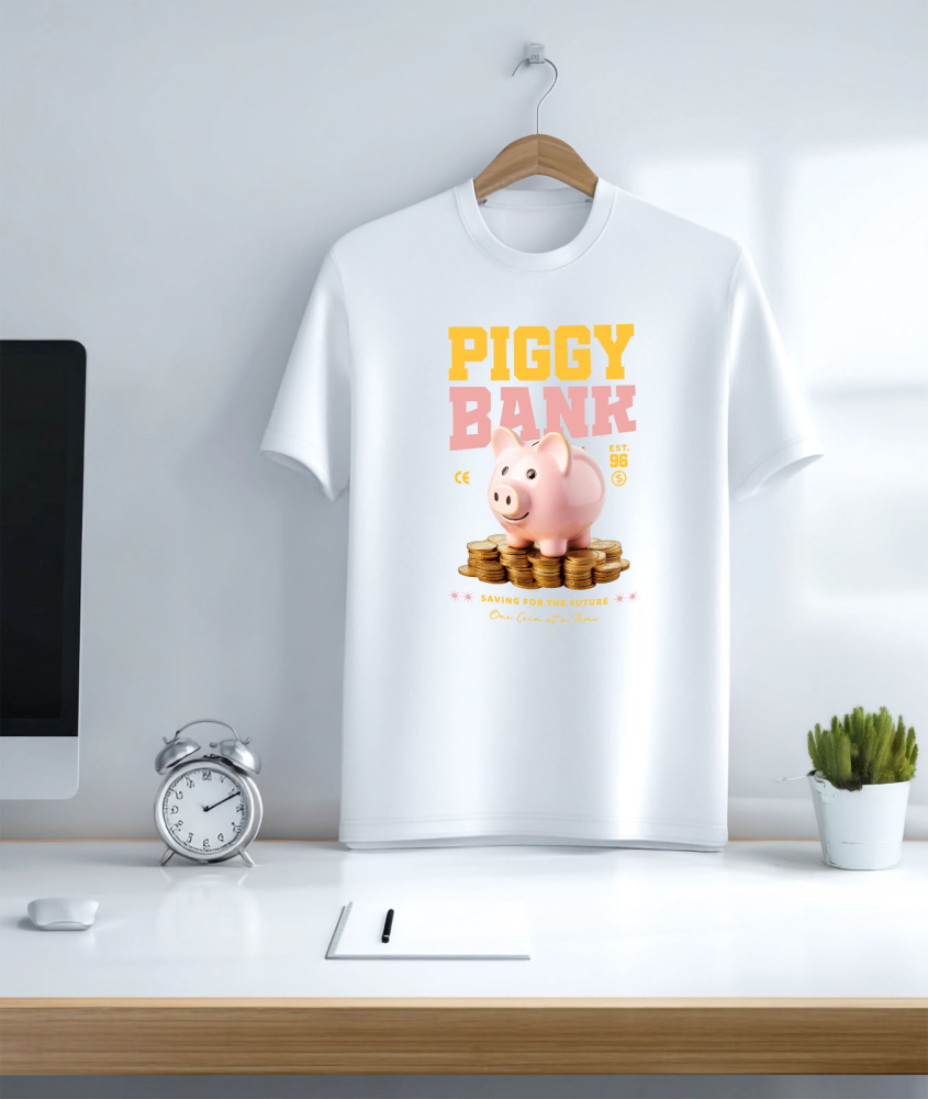Tricou Femei, Barbati, Copii, Fata, Baiat, Unisex Personalizat Pusculiță Porc cu Bani – Piggy Bank cu Monede de Aur și Bancnote pentru Investiții [3]