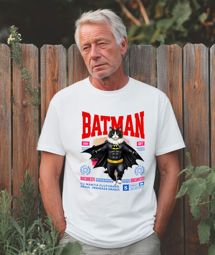 Tricou Femei, Barbati, Copii, Fata, Baiat, Unisex Personalizat Pisica Ragdoll în Costum de Batman – Un Supererou Adorabil pentru Copii și Iubitorii de Pisici [2]