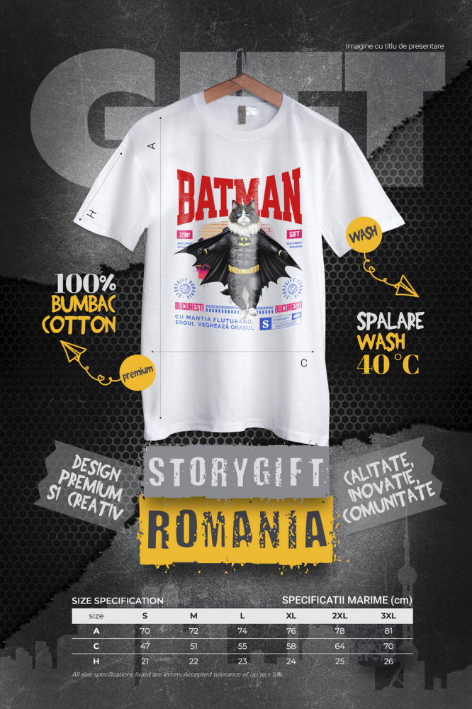 Tricou Femei, Barbati, Copii, Fata, Baiat, Unisex Personalizat Pisica Ragdoll în Costum de Batman – Un Supererou Adorabil pentru Copii și Iubitorii de Pisici [4]