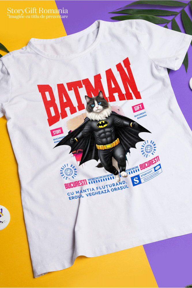 Tricou Femei, Barbati, Copii, Fata, Baiat, Unisex Personalizat Pisica Ragdoll în Costum de Batman – Un Supererou Adorabil pentru Copii și Iubitorii de Pisici [3]
