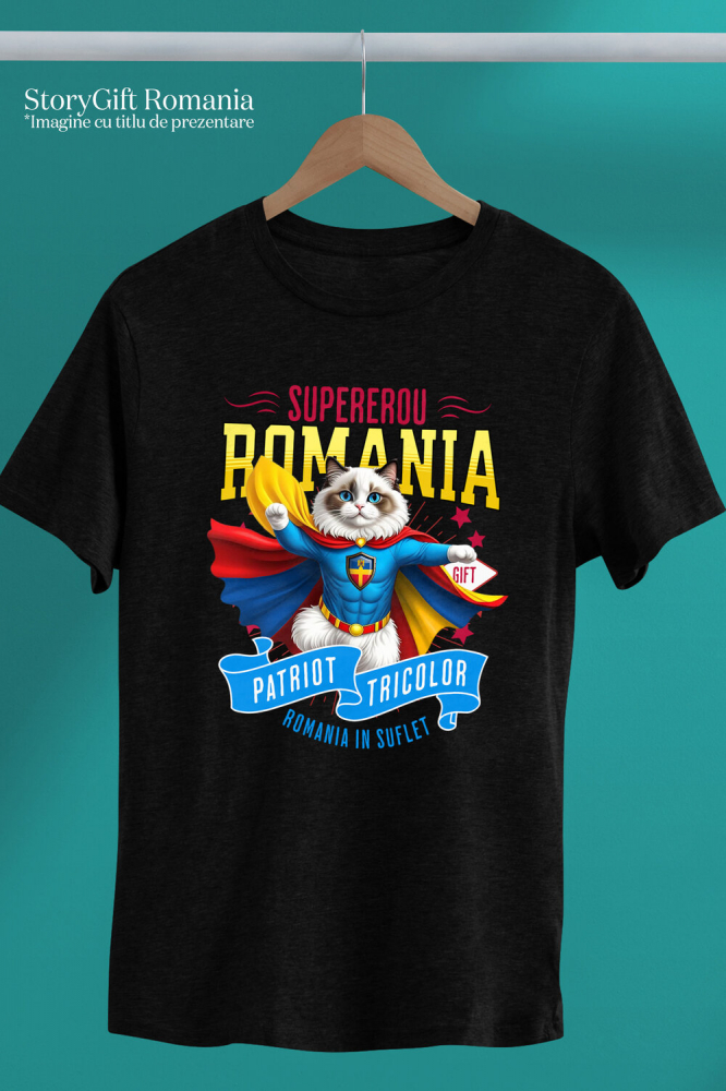 Tricou Femei, Barbati, Copii, Fata, Baiat, Unisex Personalizat Pisica Ragdoll în Costum de Căpitan România – Supererou pentru Copii și Iubitorii de Animale [3]