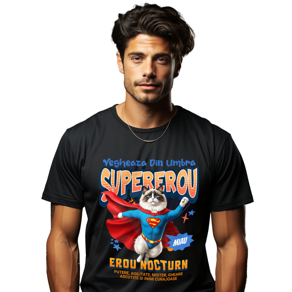Tricou Femei, Barbati, Copii, Fata, Baiat, Unisex Personalizat Pisică Ragdoll Supererou – Design Personalizat pentru Iubitorii de Animale și Familie [1]