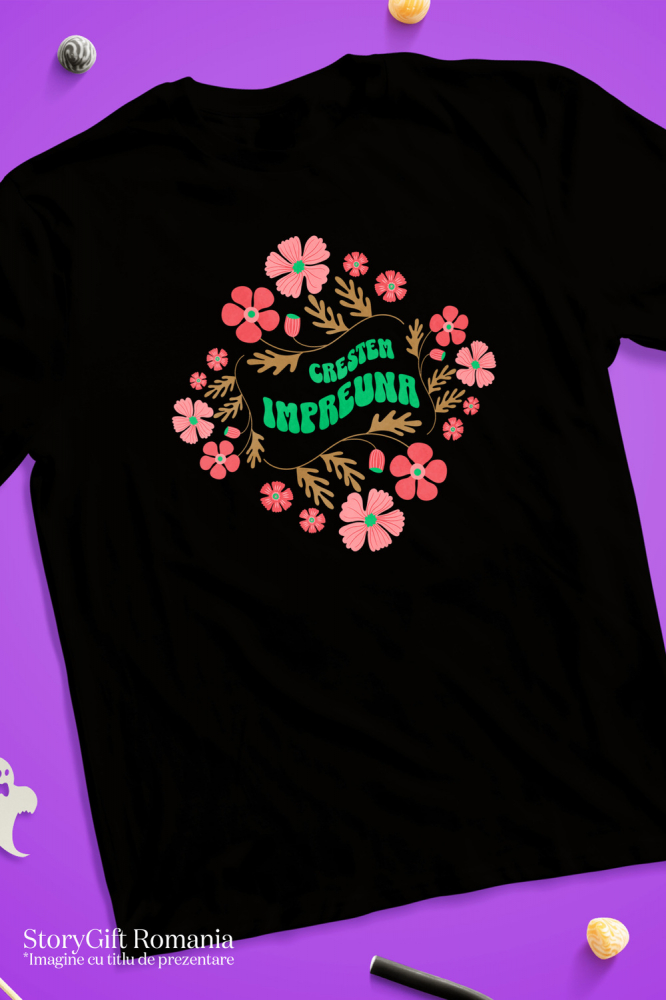 Tricou Femei, Barbati, Copii, Fata, Baiat, Unisex Personalizat Rama Foto cu Flori Colorate | Cadou Personalizat Creștem Împreună | Dragoste și Natură [3]