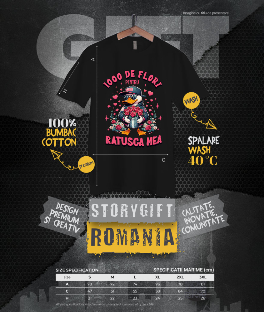 Tricou Femei, Barbati, Copii, Fata, Baiat, Unisex Personalizat „Rață Albă Cu Buchet de Trandafiri - Cadou Haios „1000 De Flori Pentru Rață mea” pentru Familie, Copii și Prieteni” [4]