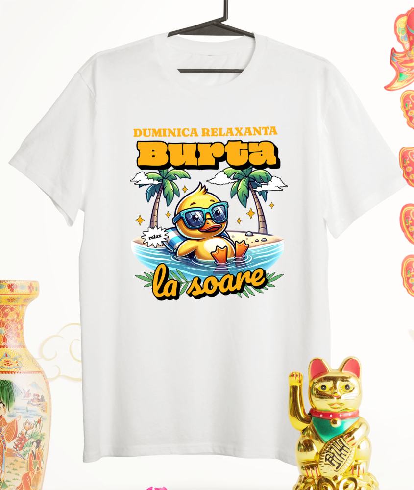 Tricou Femei, Barbati, Copii, Fata, Baiat, Unisex Personalizat "Produse personalizate pentru vacanță – Rățușca galbenă cu ochelari de soare la plajă în apă" [3]