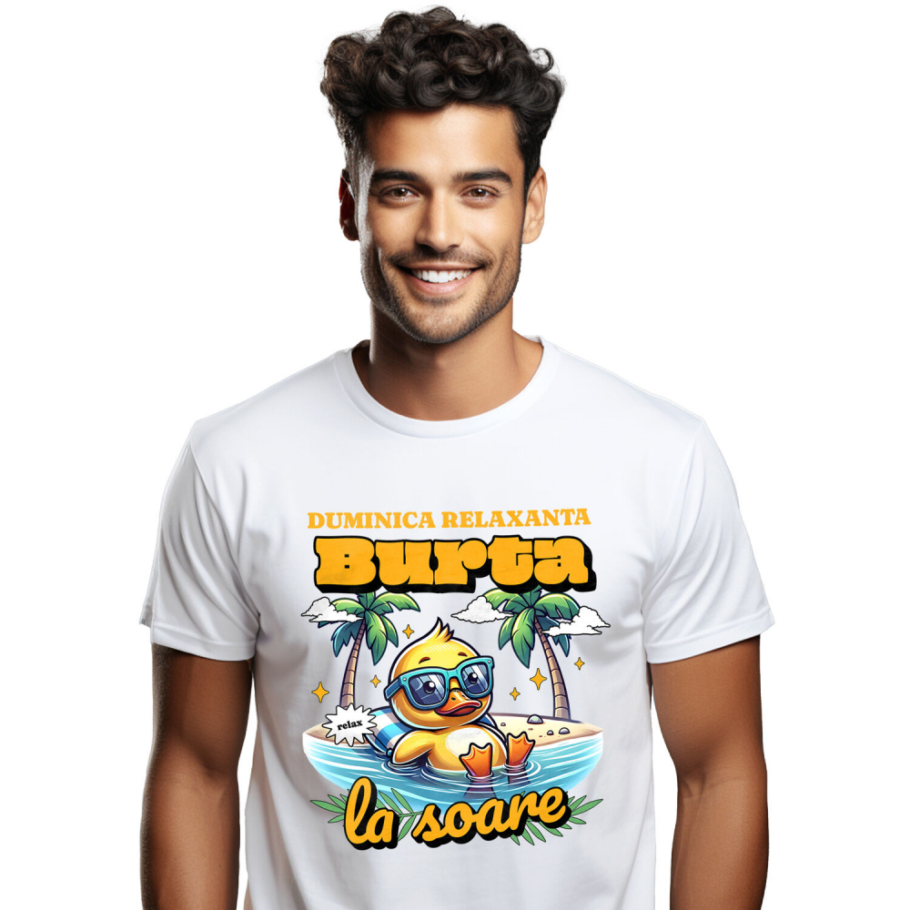 Tricou Femei, Barbati, Copii, Fata, Baiat, Unisex Personalizat "Produse personalizate pentru vacanță – Rățușca galbenă cu ochelari de soare la plajă în apă" [1]