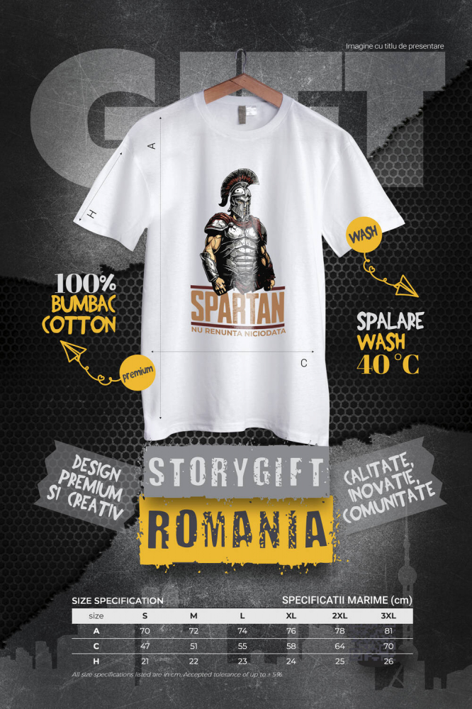 Tricou Femei, Barbati, Copii, Fata, Baiat, Unisex Personalizat Războinic cavaler cu armură de fier și coif – "Spartan nu renunță niciodată" portret personalizat [4]