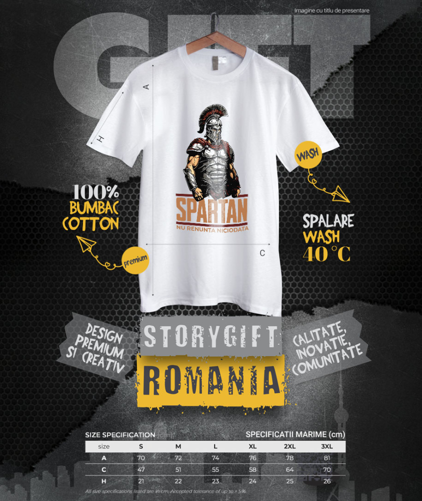Tricou Femei, Barbati, Copii, Fata, Baiat, Unisex Personalizat Războinic cavaler cu armură de fier și coif – "Spartan nu renunță niciodată" portret personalizat [4]