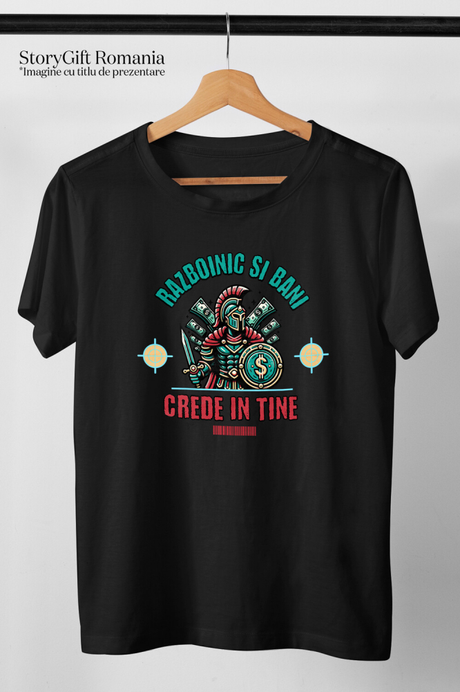 Tricou Femei, Barbati, Copii, Fata, Baiat, Unisex Personalizat Cadouri personalizate – Războinic cavaler cu scut și sabie, semn dolar, motivație [3]