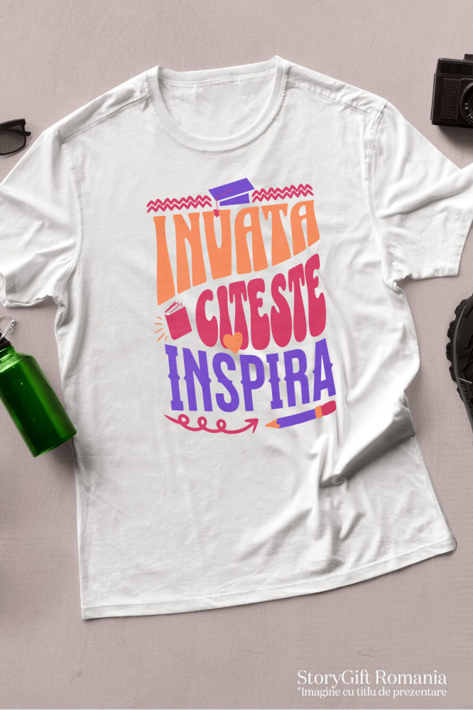 Tricou Femei, Barbati, Copii, Fata, Baiat, Unisex Personalizat Rechizite Școlare și Toca Motivațională | Educație, Citire și Inspirație pentru Elevi [3]