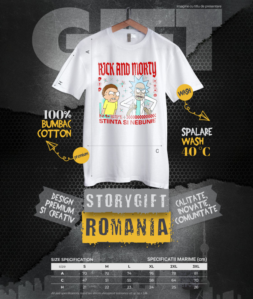 Tricou Barbati cu Rick & Morty Fac Un Nou Experiment 100% Bumbac, Alb, M [4]