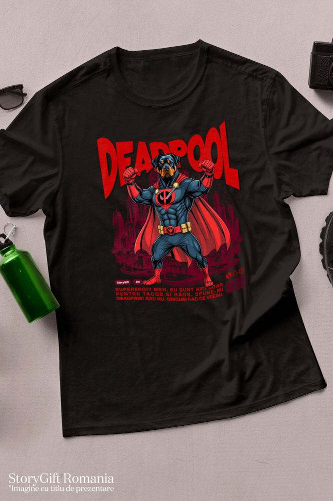 Tricou Femei, Barbati, Copii, Fata, Baiat, Unisex Personalizat Rottweiler în Costum Deadpool - Cadou Personalizat pentru Copii și Familie [3]