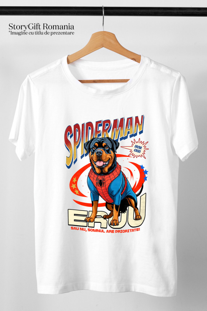 Tricou Femei, Barbati, Copii, Fata, Baiat, Unisex Personalizat Rottweiler în Costum Spider-Man - Cadou Personalizat pentru Copii și Familie [3]