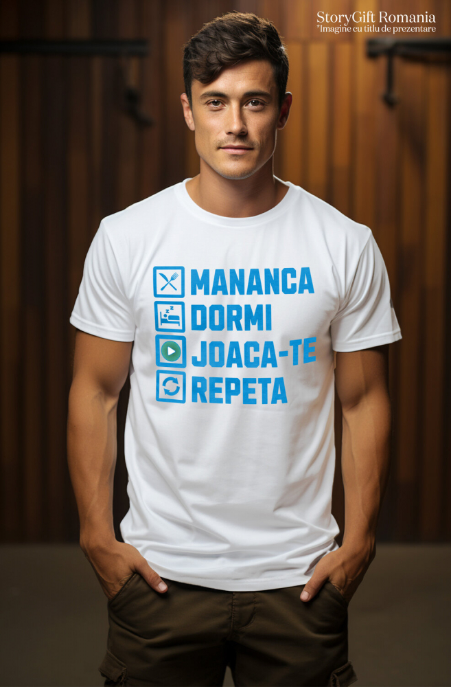 Tricou Femei, Barbati, Copii, Fata, Baiat, Unisex Personalizat Rutina Zilnică Haioasă Gamer Bărbat - Mananca Dormi Joaca-te Repeta [2]