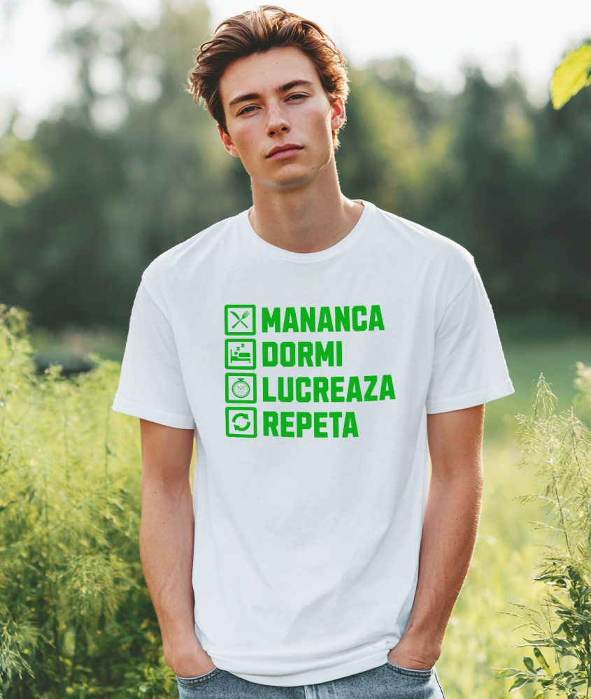 Tricou Femei, Barbati, Copii, Fata, Baiat, Unisex Personalizat Mănâncă, Dormi, Lucrează, Repetă – Design Haios pentru Iubitorii de Muncă [2]